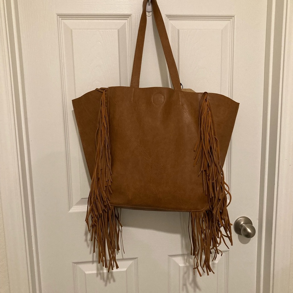 Brown Leather -like Fringe Purse